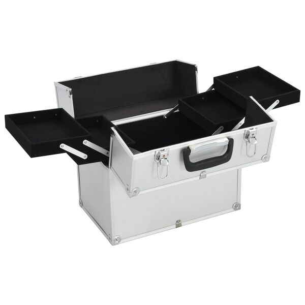 vidaXL Куфар за гримове, 38x23x34 см, сребрист, алуминий