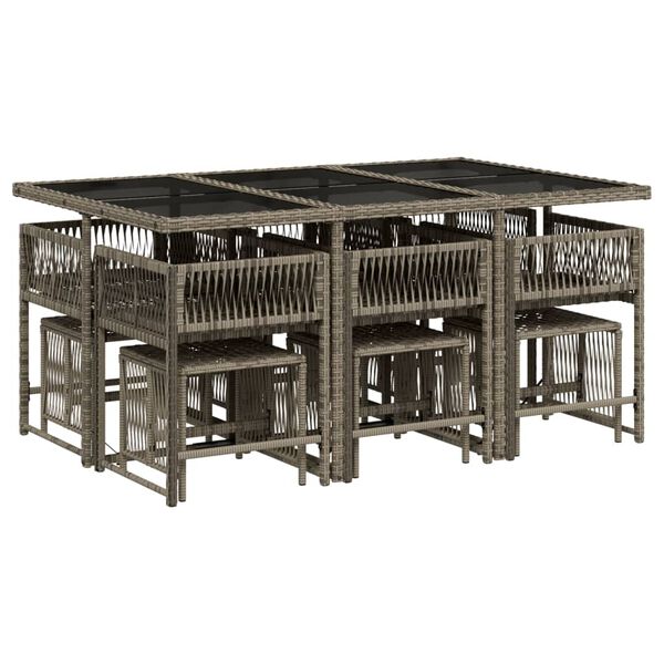 vidaXL Градински комплект с възглавници 11 части сив полиратан