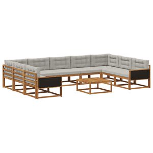 vidaXL Комплект дивани за открито 10 pcs Натурално и светлосиво
