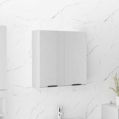 vidaXL Шкаф за баня с огледало, бял гланц, 64x20x67 см