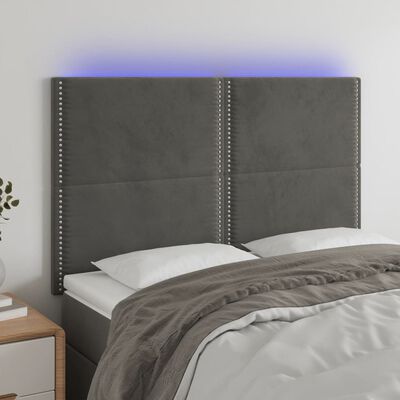 vidaXL LED горна табла за легло, тъмносива, 144x5x118/128 см, кадифе