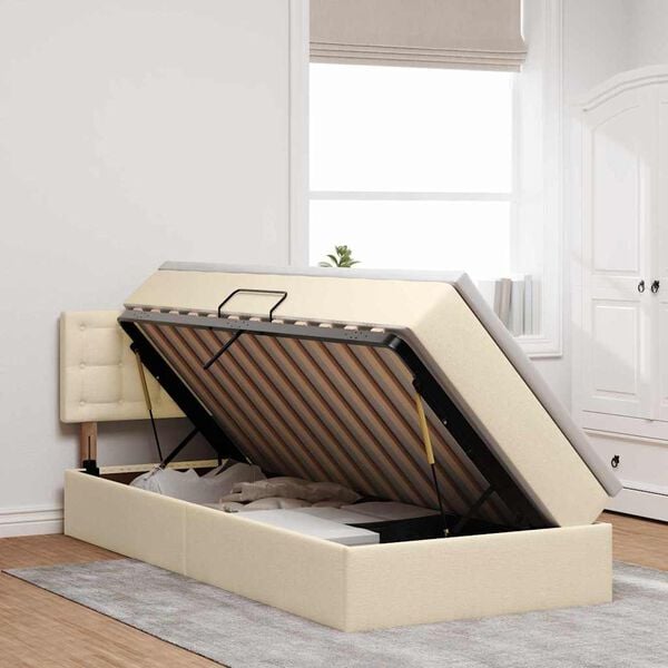 vidaXL Легло с място за съхранение и LED Кремав 100 x 200 cm текстил