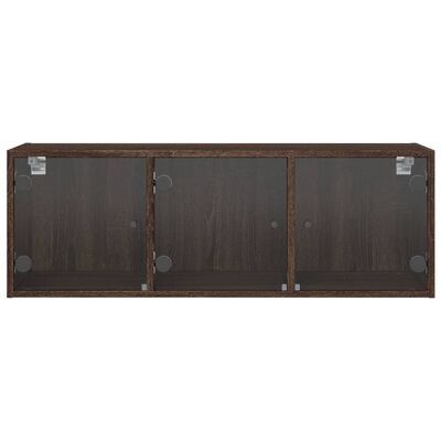 vidaXL Стенен шкаф със стъклени врати, кафяв дъб, 102x37x35 см