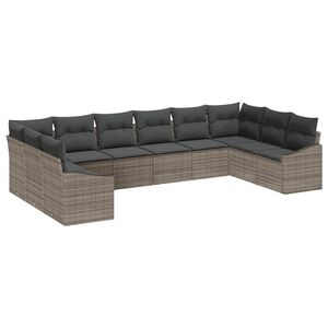 vidaXL Комплект дивани с възглавница 10 pcs Сив полиратан