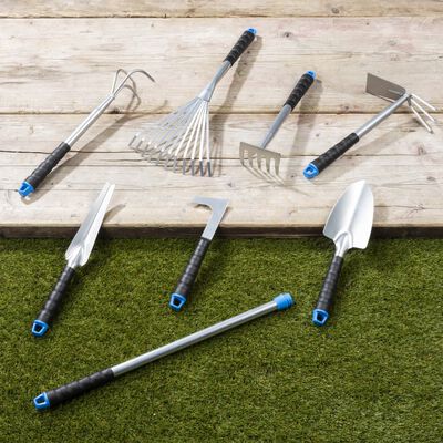 HI Комплект градински инструменти, 8 части, сребрист, метал