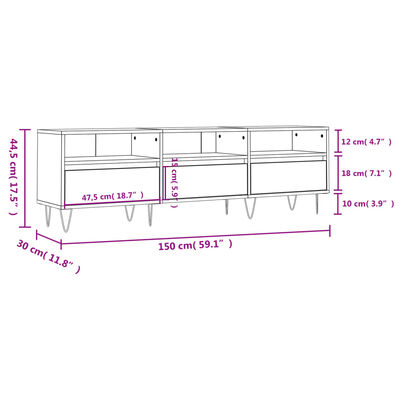 vidaXL ТB шкаф, бял, 150x30x44,5 см, инженерно дърво