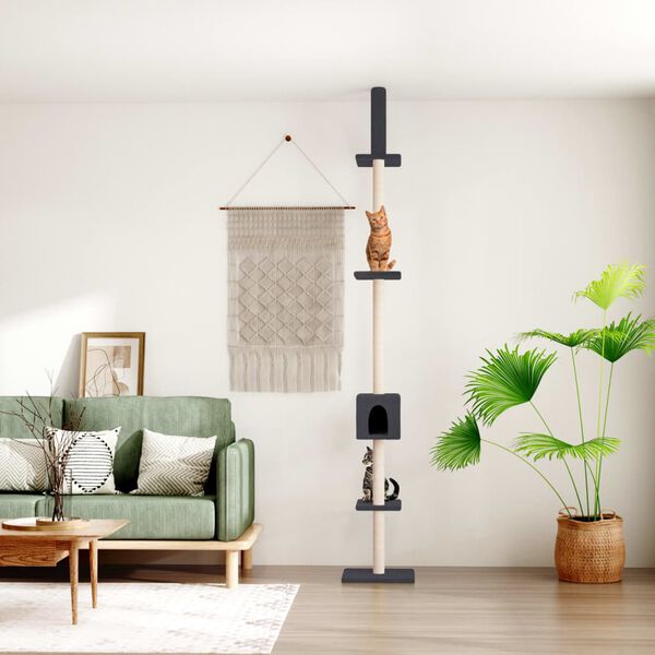 vidaXL Котешко дърво тип "от пода до тавана" тъмносиво 250,5-276,5 см