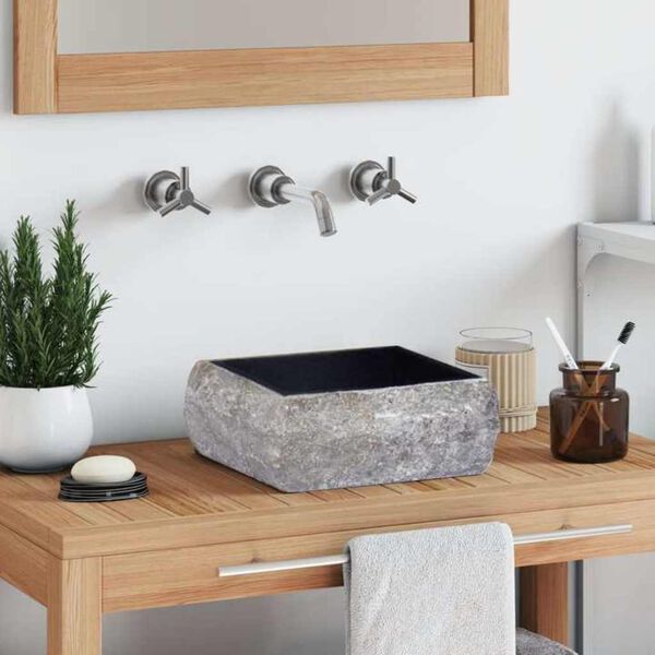 vidaXL Черна мивка, 30x30x13 см, мрамор