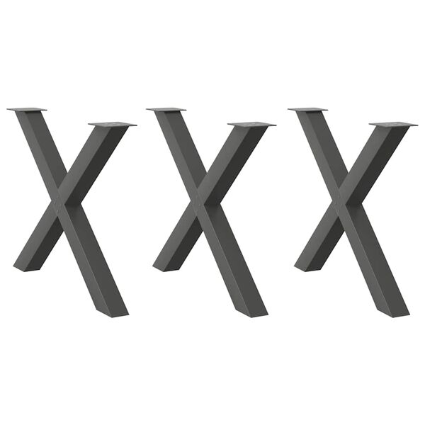 vidaXL Крака за трапезна маса, X-образни, 3 бр., антрацит, 90x(72-73) см, стомана
