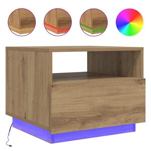 vidaXL Маса за кафе с LED осветление, дъб артизан, 50x49x40 см