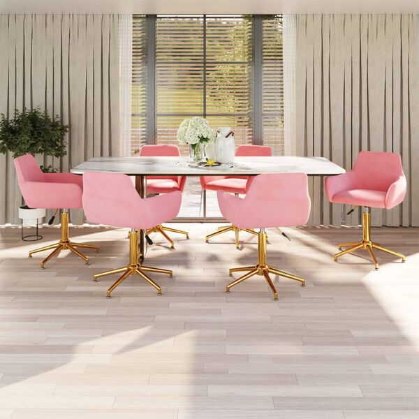 vidaXL Въртящи се трапезни столове, 6 бр, розови, кадифе