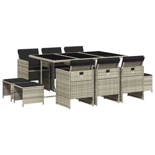 vidaXL Градински комплект с възглавници 11 части, светлосив полиратан