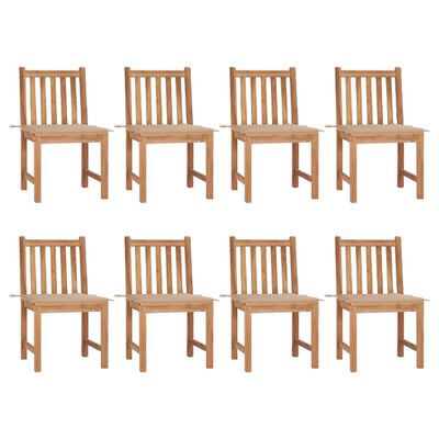 vidaXL Градински столове, 8 бр, с възглавници, тиково дърво масив