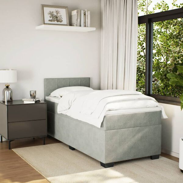 vidaXL Боксспринг легло с матрак, светлосиво, 100x200 см, кадифе