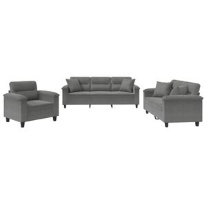 vidaXL Комплект дивани 3 части с възглавници тъмносив плат микрофибър