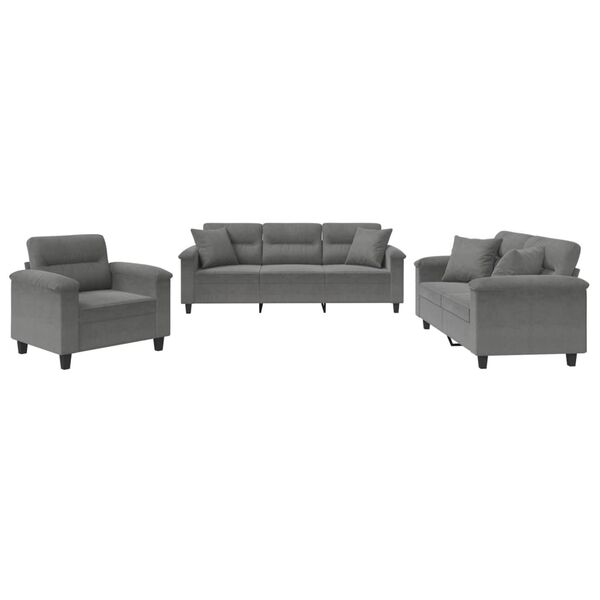 vidaXL Комплект дивани 3 части с възглавници тъмносив плат микрофибър