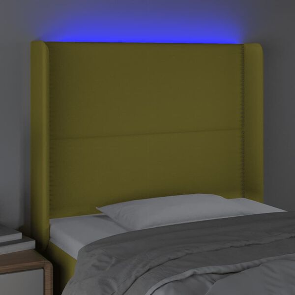 vidaXL LED горна табла за легло, зелена, 83x16x118/128 см, плат