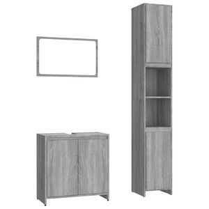 vidaXL Комплект мебели за баня от 3 части сив сонома инженерно дърво
