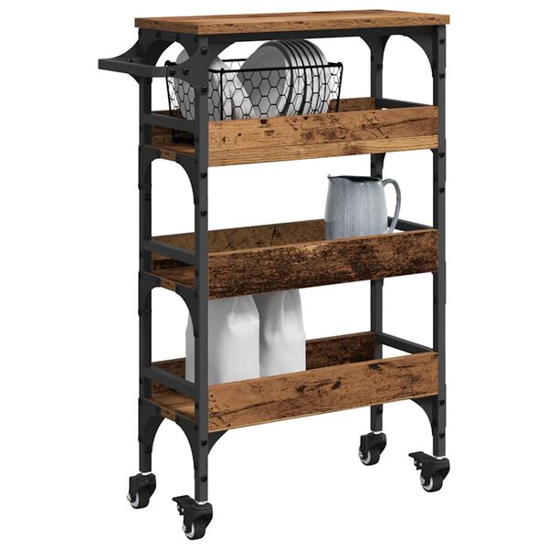 vidaXL Кухненска количка Старо дърво 53 x 20 x 76 см Инженерно дърво