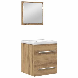 vidaXL Комплект мебели за баня с чекмедже 2 pcs Дъб Инженерно дърво
