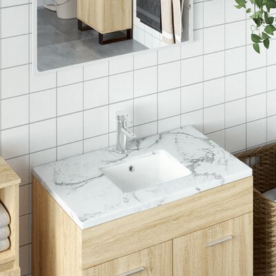 vidaXL Мивка за баня, бяла, 36x31,5x16,5 см, правоъгълна, керамика