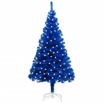 vidaXL Изкуствена осветена коледна елха със стойка синя 240 см PVC
