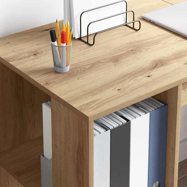 vidaXL Бюро с рафт Дъб 130 x 50.5 x 75 см Инженерно дърво