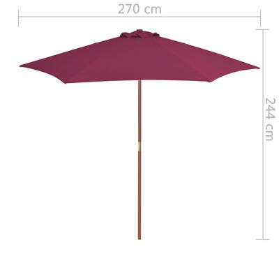 vidaXL Градински чадър с дървен прът, 270 см, бордо червено