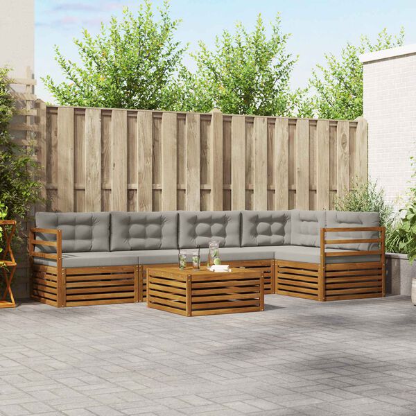 vidaXL Комплект дивани за открито 6 pcs Естествено и светло сиво