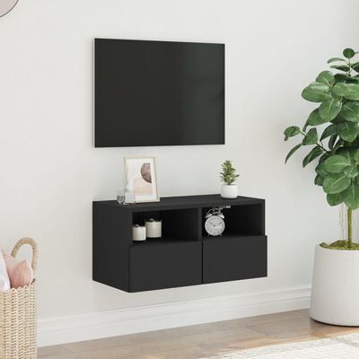vidaXL Стенен ТВ шкаф, черен, 60x30x30 см, инженерно дърво