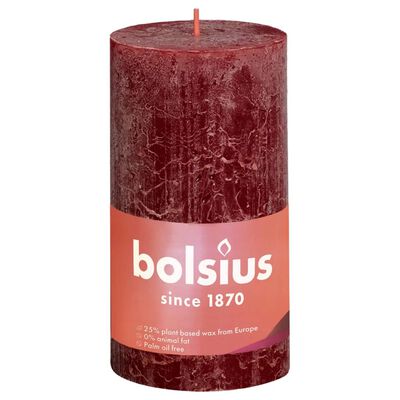 Bolsius Рустик колонни свещи Shine, 4 бр, 130x68 мм, кадифено червено