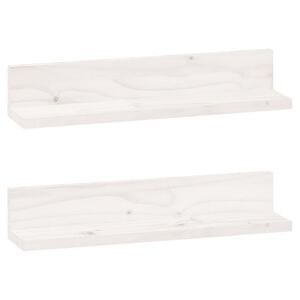 vidaXL Стенни рафтове, 2 бр, бели, 50x11x9 см, масивно борово дърво
