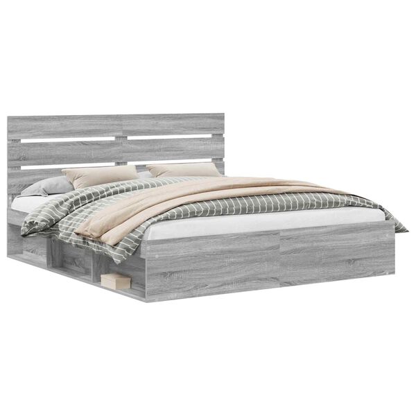 vidaXL Рамка за легло Сив Сонома 200 x 200 cm Солидно борово дърво