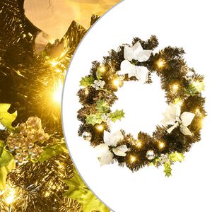 vidaXL Коледен венец с LED светлини черен 60 см PVC