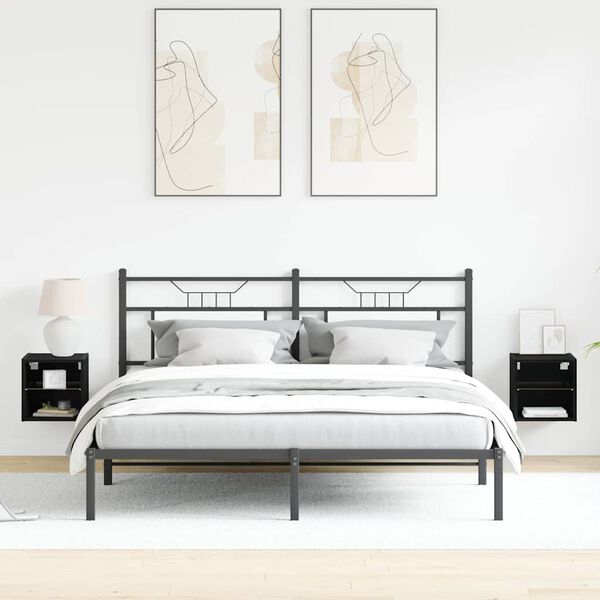 vidaXL LED стенен нощен шкаф с Черно Инженерно дърво