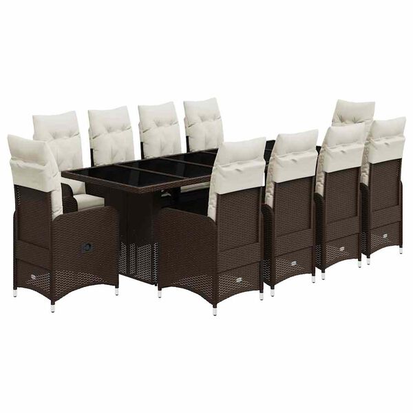 vidaXL Градински бистро комплект с възглавници 11части кафяв полиратан