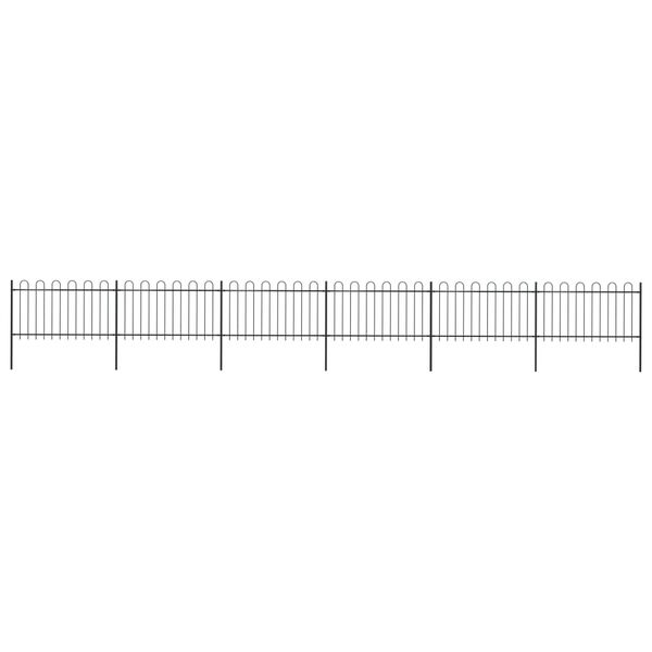 vidaXL Градинска ограда с обръч връх, стомана, 1070x100 см, черна