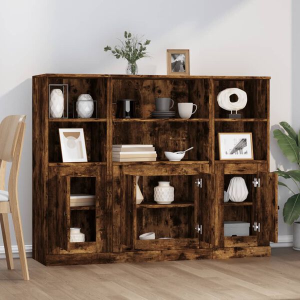 vidaXL Високи шкафове, 3 бр, опушен дъб, инженерно дърво