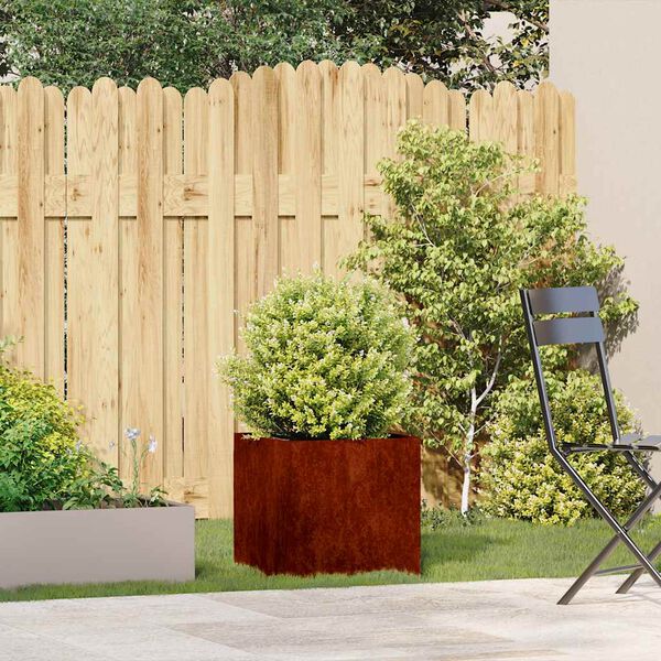 vidaXL Кашпа, ръждива, 40x40x40 см, патинираща стомана