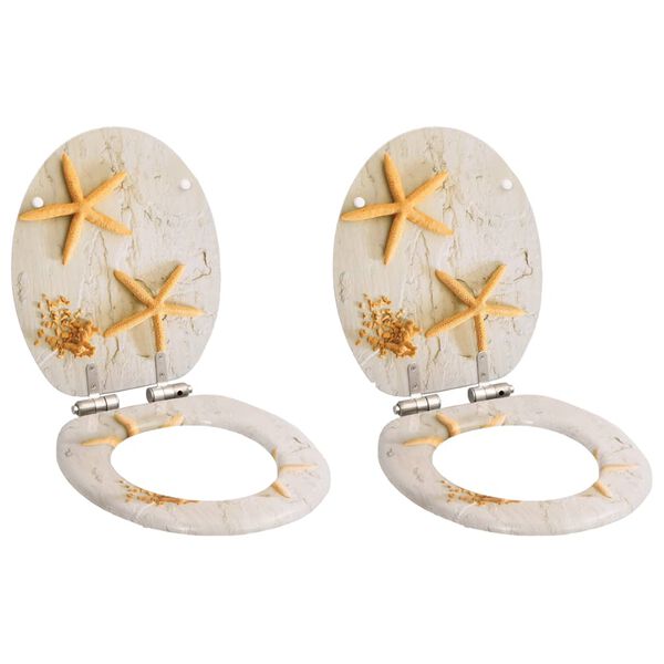 vidaXL Тоалетни седалки с плавно затваряне, 2 бр, МДФ, морска звезда