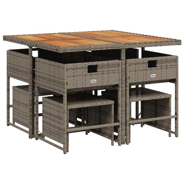 vidaXL Градински трапезен комплект 9 части с възглавници сив полиратан