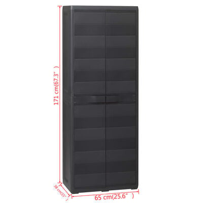 vidaXL Градински шкаф за съхранение с 3 рафта, черен