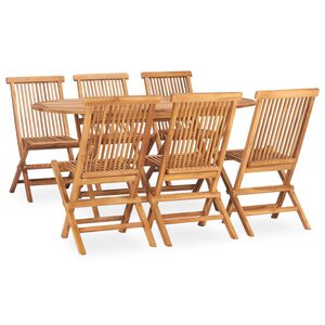 vidaXL Градински трапезен комплект, сгъваем, 7 части, тик масив
