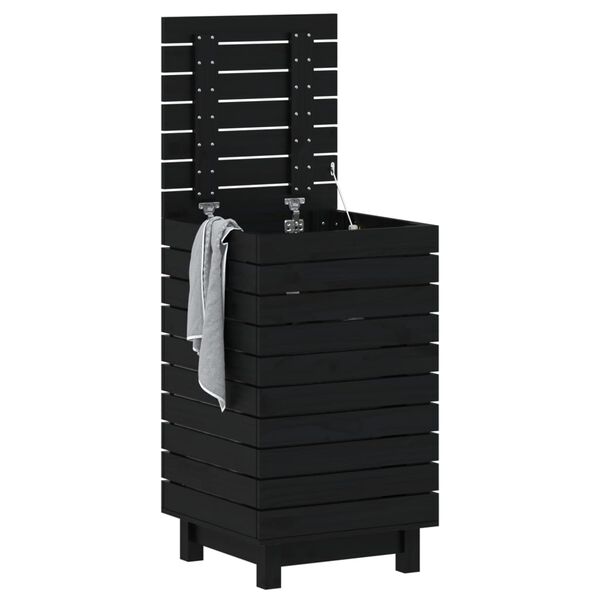 vidaXL Кош за пране, черен, 44x44x76 см, борово дърво масив