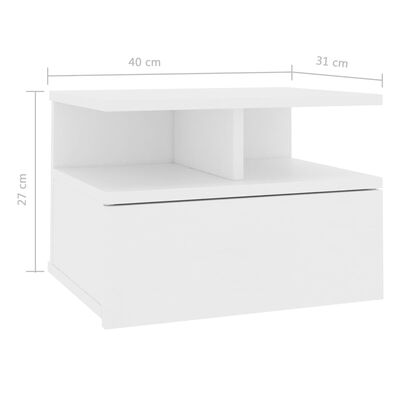 vidaXL Нощно шкафче за стена, бяло, 40x31x27 см, ПДЧ
