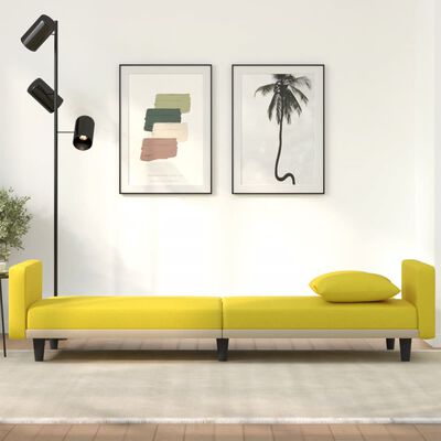 vidaXL Разтегателен диван с възглавници, светложълт, плат