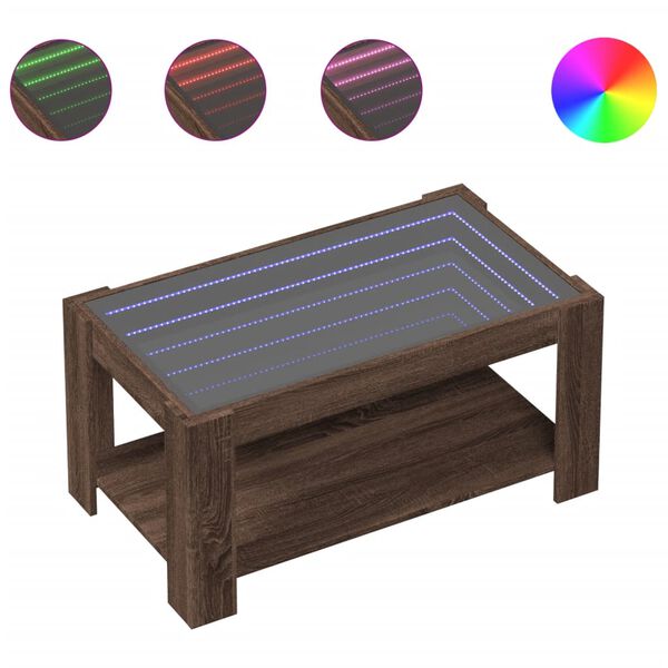 vidaXL Маса за кафе с LED, кафяв дъб, 93x53x45 см, инженерно дърво