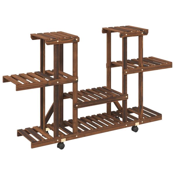 vidaXL Поставка за цветя с колелца, 110x25x78 см, масивна ела