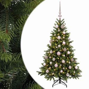 vidaXL Изкуствена коледна елха с топки 150 см 150 LED светодиода