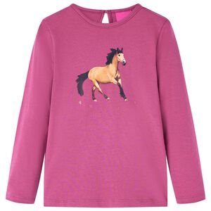 vidaXL Детска тениска с дълъг ръкав, малинено, 92